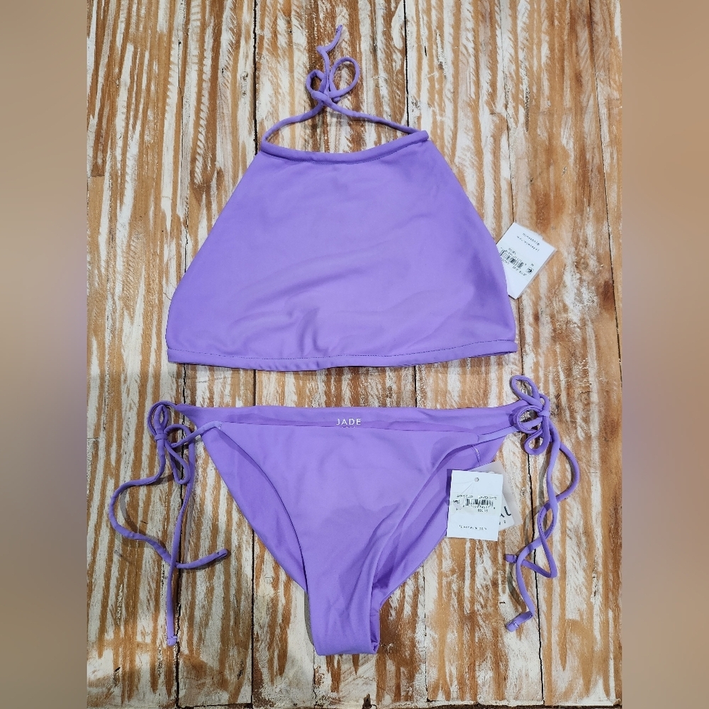 Nwt Jade Swim Gia Halter Side Tie Lavender Purple Bikini Set‎ S